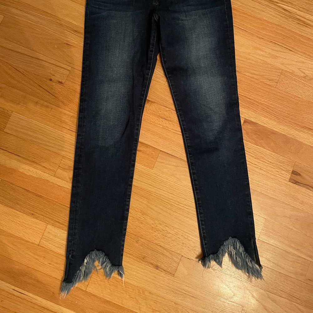 FLYING MONKEY dark wash jeans with fun frayed bottoms